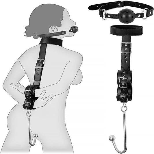 Back Collar Strap Handcuffs Mouth Ball Gag BDSM Bondage Sex Hand cuffs Fetish Slave For Couples Anal plug