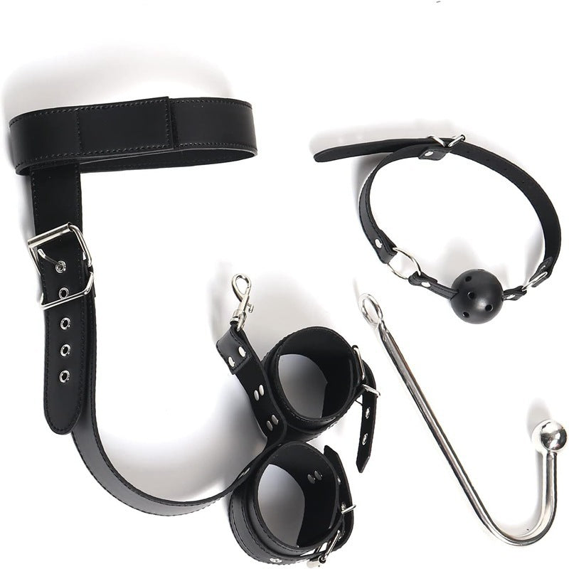 Back Collar Strap Handcuffs Mouth Ball Gag BDSM Bondage Sex Hand cuffs Fetish Slave For Couples Anal plug