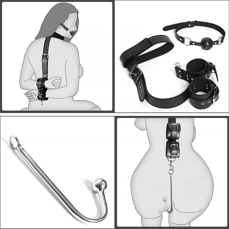 Back Collar Strap Handcuffs Mouth Ball Gag BDSM Bondage Sex Hand cuffs Fetish Slave For Couples Anal plug