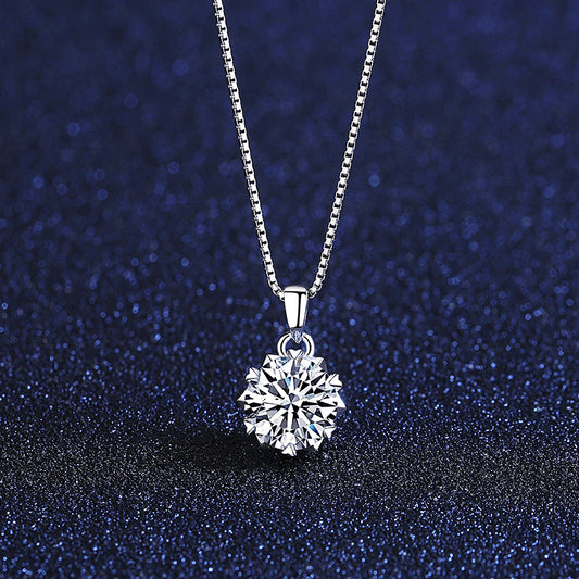 Hot Sale 1ct Moissanite Pendant S925 Silver Necklace Female Simple Box Chain Six Claws Cross-border