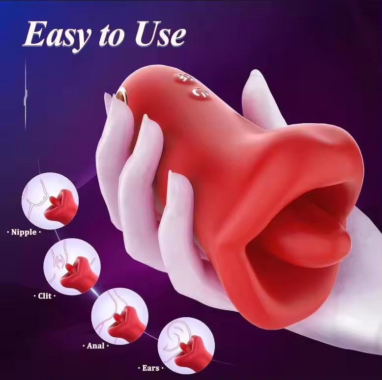 3in1 Mouth Kissing and Tongue Licking Silicone Clit Nipple Stimulating Vibrator Sex Toys for woman