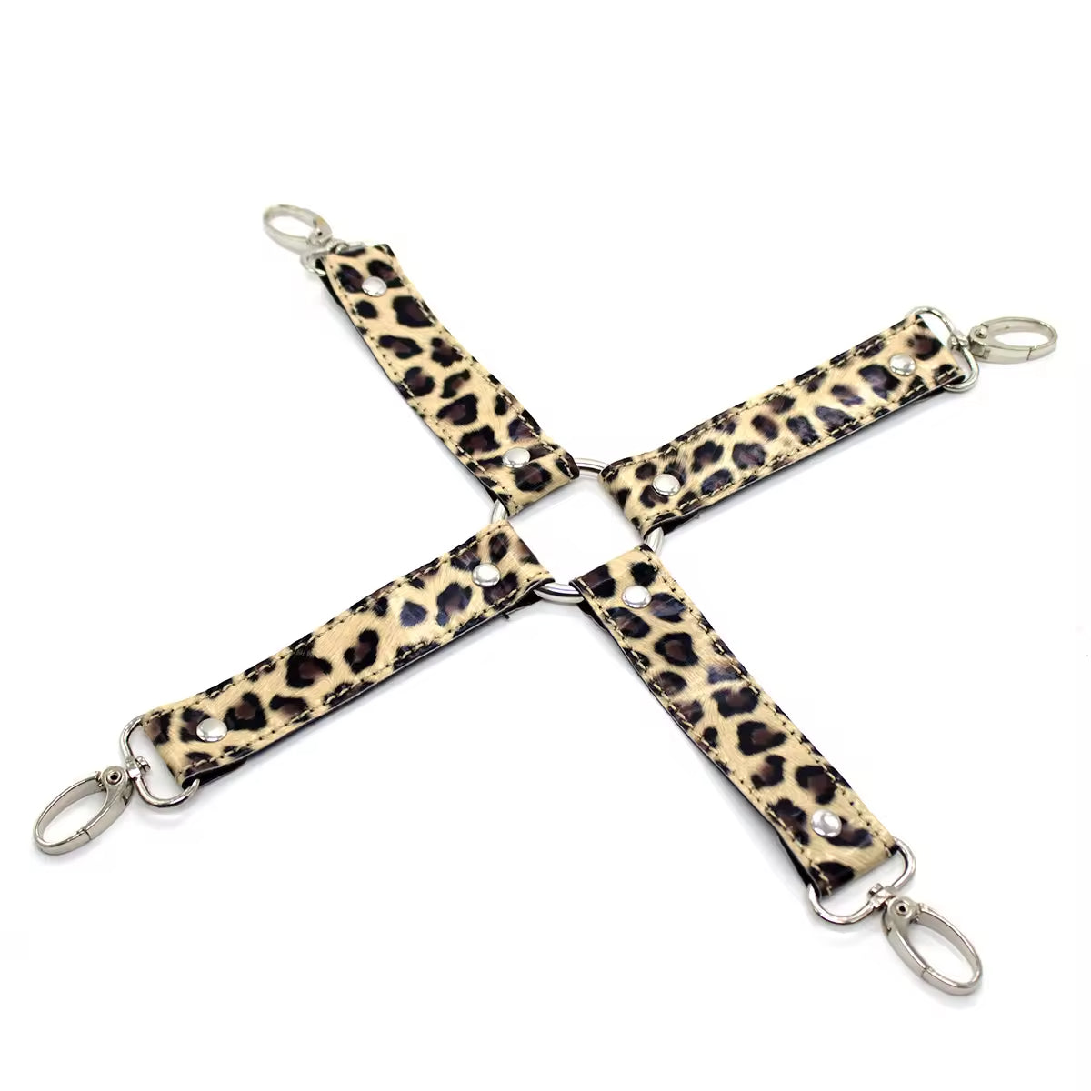 Leopard Print Sex Toys For Woman PU Leather BDSM Bondage Set Handcuffs Ankle Cuff Whip Rope Blindfold