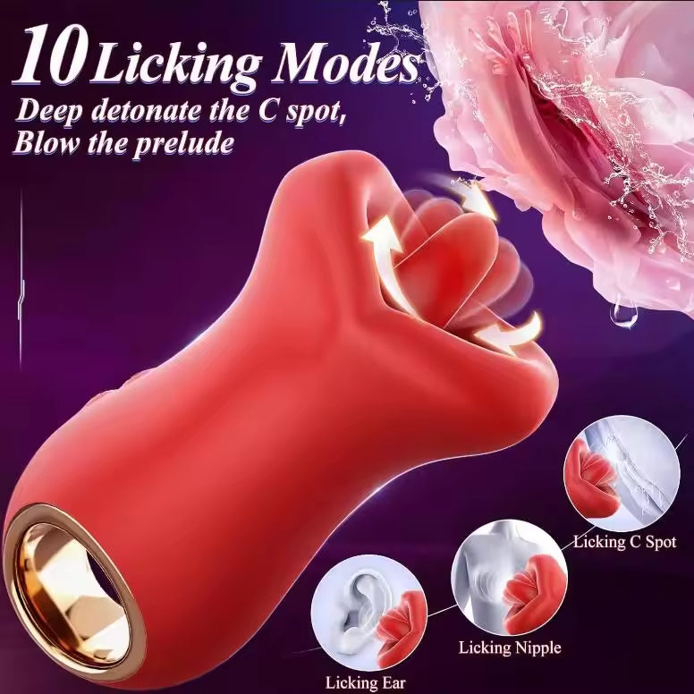 3in1 Mouth Kissing and Tongue Licking Silicone Clit Nipple Stimulating Vibrator Sex Toys for woman