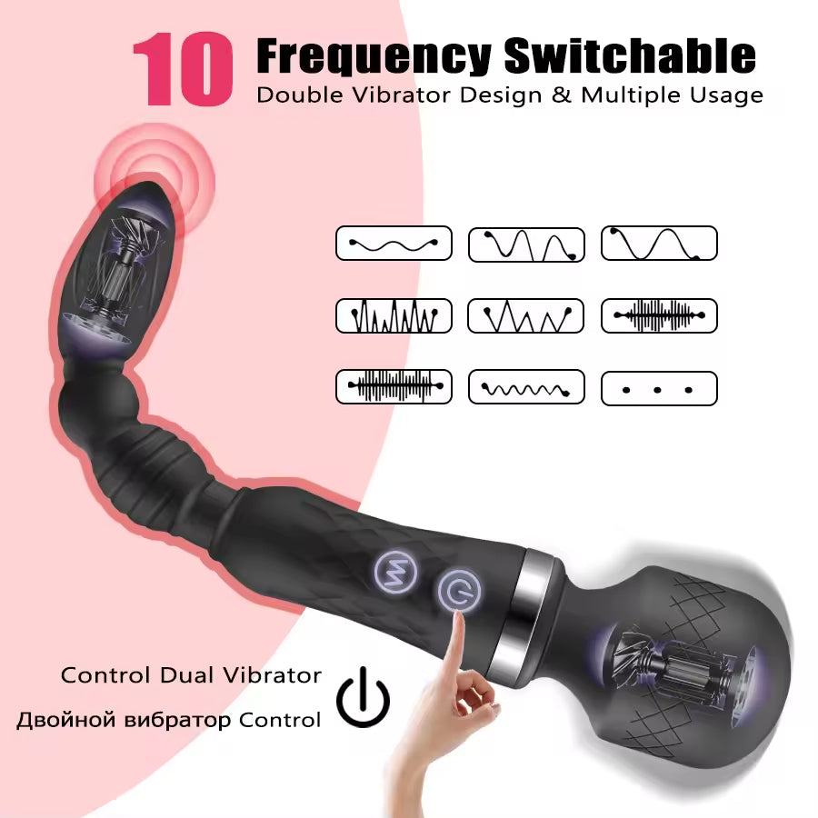 10 Vibration Double headed dildo vibrator sex toys for woman massage Anal Beads Butt Plug