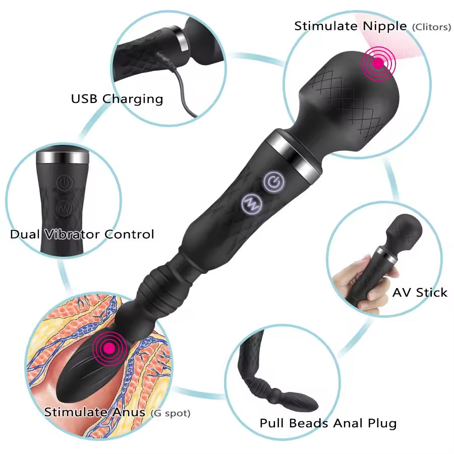 10 Vibration Double headed dildo vibrator sex toys for woman massage Anal Beads Butt Plug