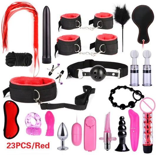 23 Piece Set Vibrator Bondage Kit Adult Erotic SM Games Handcuff Binding Slave Sex Toys for women