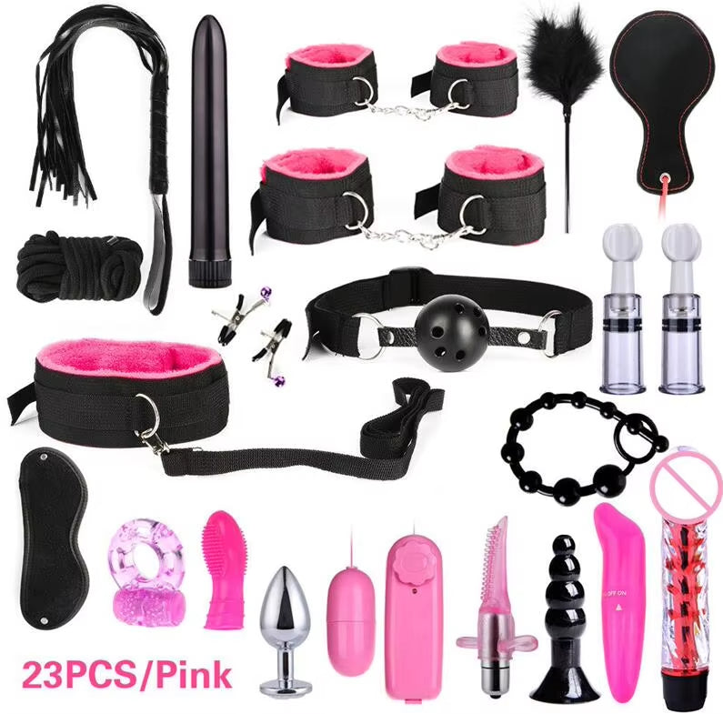 23 Piece Set Vibrator Bondage Kit Adult Erotic SM Games Handcuff Binding Slave Sex Toys for women