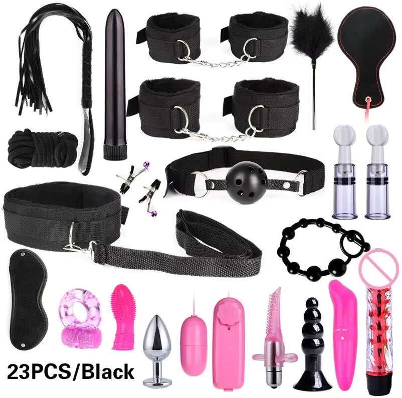 23 Piece Set Vibrator Bondage Kit Adult Erotic SM Games Handcuff Binding Slave Sex Toys for women