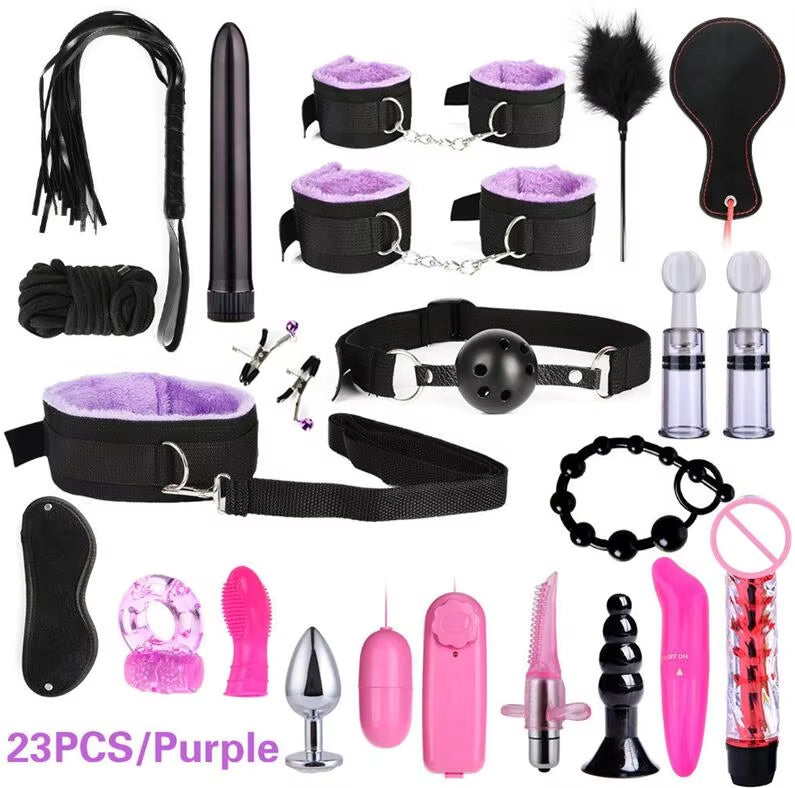 23 Piece Set Vibrator Bondage Kit Adult Erotic SM Games Handcuff Binding Slave Sex Toys for women