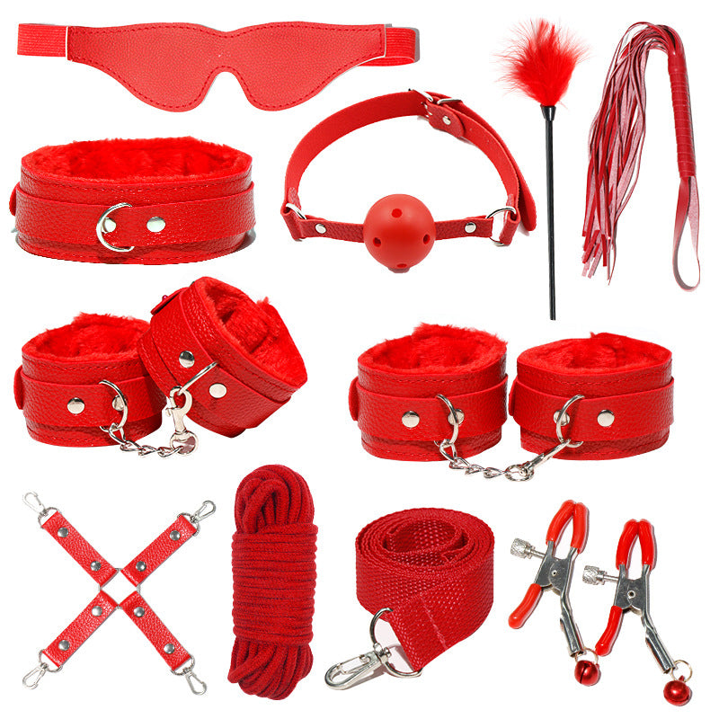 10Pcs set Sex Toys For Woman PU Leather SM Bondage Set Hand Cuffs Footcuff Whip Rope Blindfold Erotic