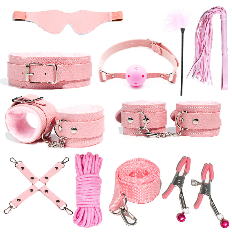 10Pcs set Sex Toys For Woman PU Leather SM Bondage Set Hand Cuffs Footcuff Whip Rope Blindfold Erotic